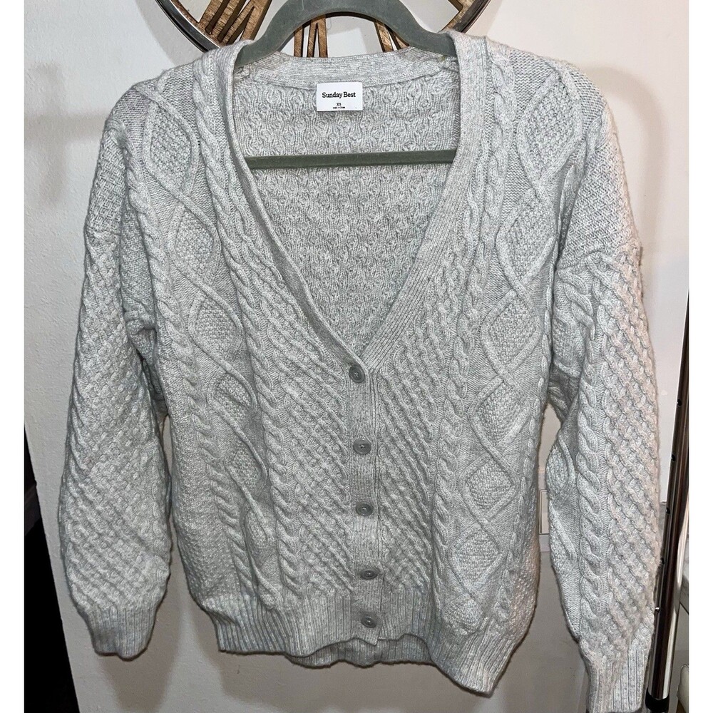 ARITZIA Sunday Best Women’s XS Beige Gray PEGGY Cable Knit Sweater Cardigan Bc